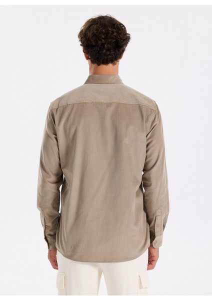 Slim Fit Gömlek Yaka Düz Vizon Erkek Gömlek F5WM-GML 2378 fırsatları