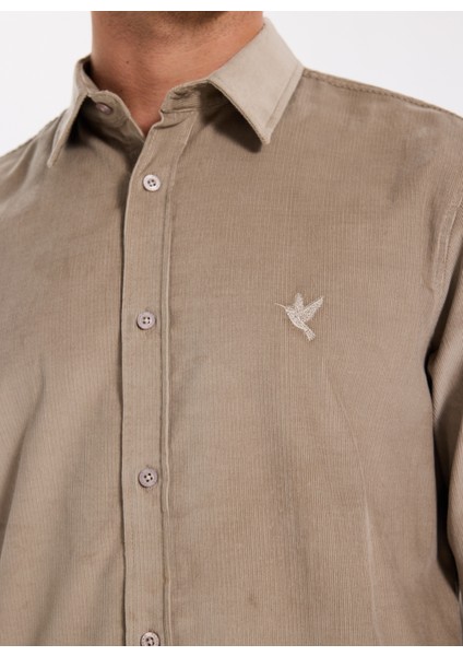 Slim Fit Gömlek Yaka Düz Vizon Erkek Gömlek F5WM-GML 2378 indirimleri