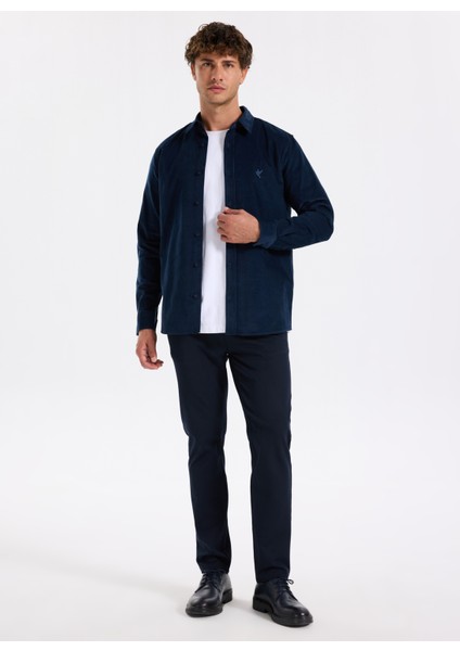 Slim Fit Gömlek Yaka Düz Lacivert Erkek Gömlek F5WM-GML 2378 fiyatları