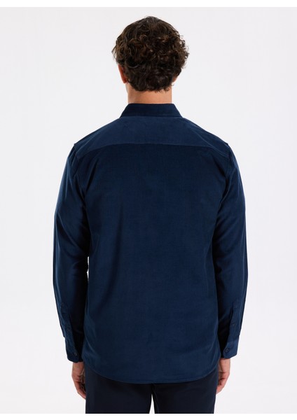 Slim Fit Gömlek Yaka Düz Lacivert Erkek Gömlek F5WM-GML 2378 indirimleri