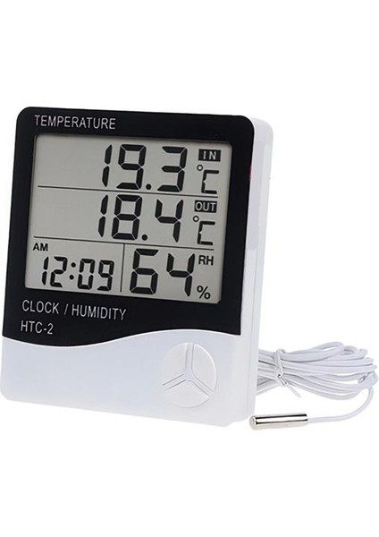 İç Ve Dış Ortam Sıcaklığını Ölçebilen Lcd Ekran Saat Göstergeli Alarmlı Nem Ölçer Termometre (4915) Go-53-vice/(1395)