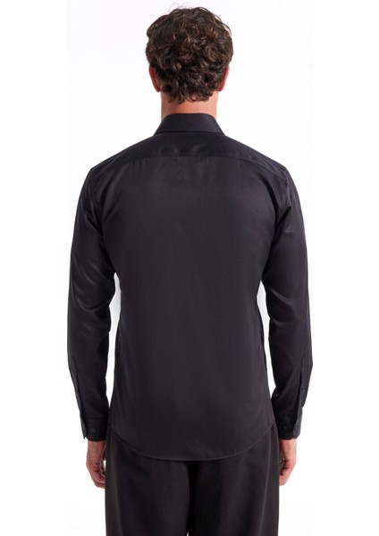 Slim Fit Sumos Yaka Düz Siyah Erkek Gömlek F5WM-GML 2581 indirimleri