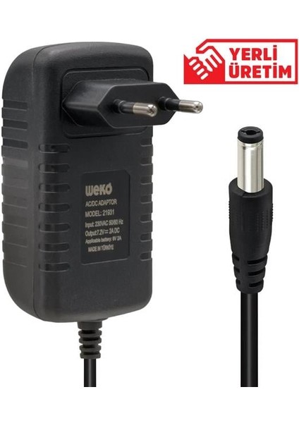 Weko 7.2 Volt - 2 Amper 5.5 x 2.5 Uçlu Ledli Yerli Üretim Akü Şarj Cihazı (OUT:6V-2A)