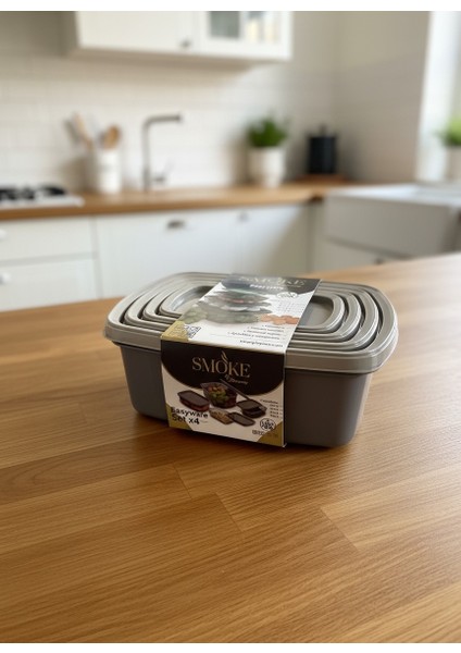 Smoke 4’lü Gıda Saklama Kabı Seti – Hava Geçirmez Kapaklı, Şeffaf Plastik Erzak ve Yemek Kabı | 18X14X8 cm fiyatları