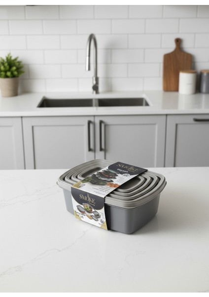 Smoke 4’lü Gıda Saklama Kabı Seti – Hava Geçirmez Kapaklı, Şeffaf Plastik Erzak ve Yemek Kabı | 18X14X8 cm fırsatları