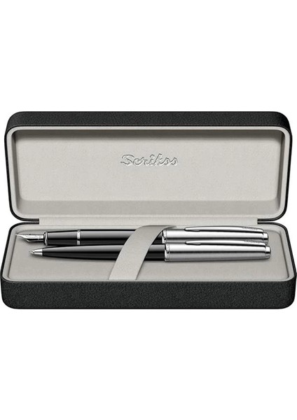 Metropolis 78 Dolma Kalem & Tükenmez Kalem Takımı, Akrilik Gövde, Siyah