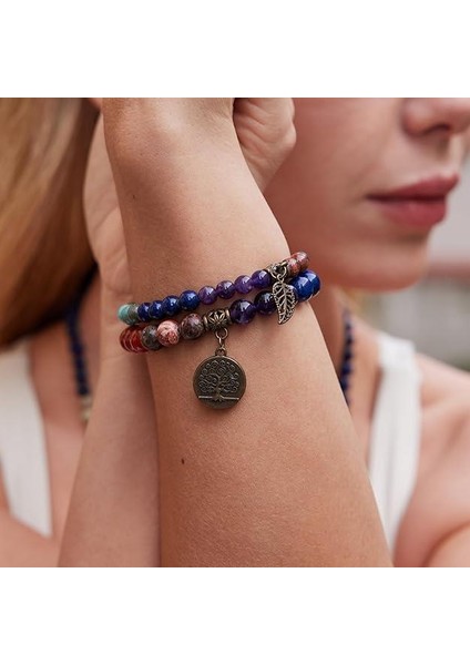7 Çakra Doğal Taş Bileklik – Yaşam Ağacı & Yaprak Charm, Meditasyon ve Enerji Dengeleyici Bileklik fırsatları