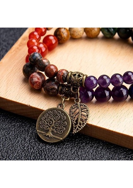 7 Çakra Doğal Taş Bileklik – Yaşam Ağacı & Yaprak Charm, Meditasyon ve Enerji Dengeleyici Bileklik indirimleri