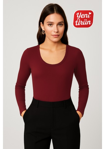 Havuz Yaka Uzun Kol Fitilli Bluz