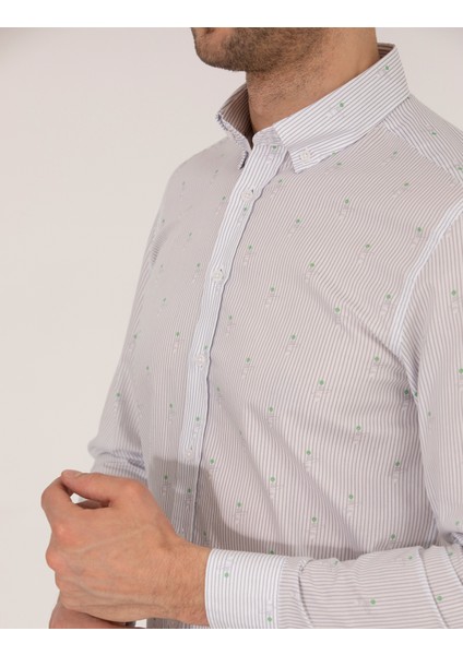 Erkek Açık Yeşil Slim Fit Uzun Kollu Gömlek 50264896-VR092