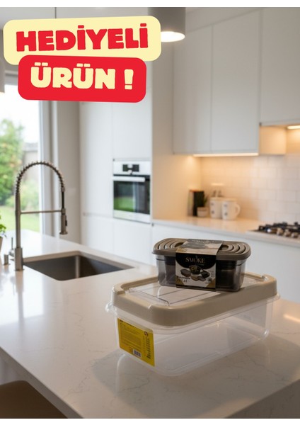 Hediyeli Gıda Saklama Kabı Seti – Büyük Boy 5lt Kapaklı Saklama Kabı + Smoke 4’lü Kap Seti Hediye | Hava Geçirmez, Şeffaf, Dayanıklı