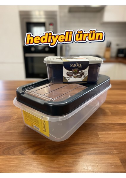 Hediyeli Gıda Saklama Kabı Seti – Büyük Boy 5lt Kapaklı Saklama Kabı + Smoke 4’lü Kap Seti Hediye | Hava Geçirmez, Şeffaf, Dayanıklı