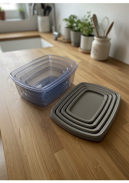 Hediyeli Gıda Saklama Kabı Seti – Büyük Boy 5lt Kapaklı Saklama Kabı + Smoke 4’lü Kap Seti Hediye | Hava Geçirmez, Şeffaf, Dayanıklı