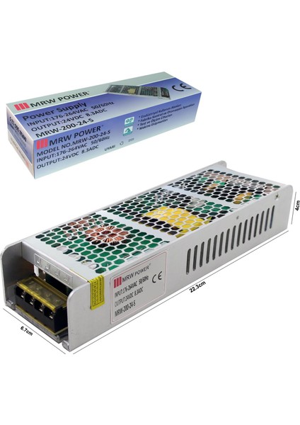 Mrw 200-24-S Metal Kasa Adaptör Slim 24 Volt 8.3 Amper