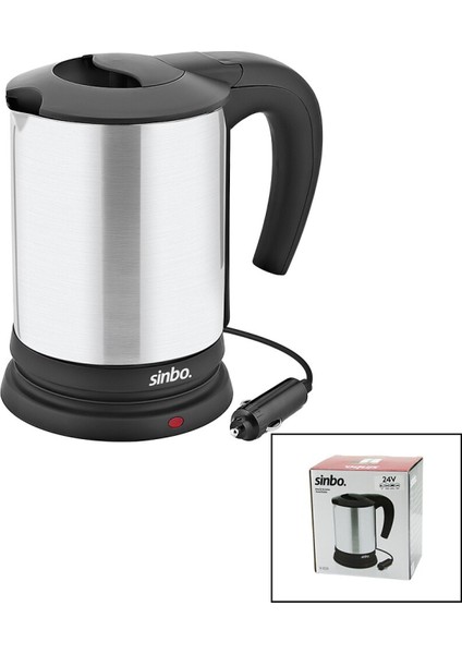 Sinbo Sk-8034 24v Araç İçi Kettle Paslanmaz Çelik Su Isıtıcısı 0.8lt 200w Çakmaklık Fişli Plastik Kapak - Kulp (4915) Go-53-vice/(1395)