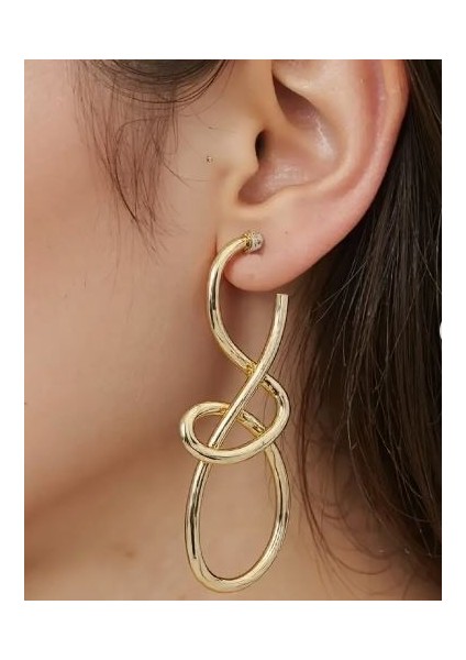 Şık Altın Tonlu Düğümlü Halka Küpeler