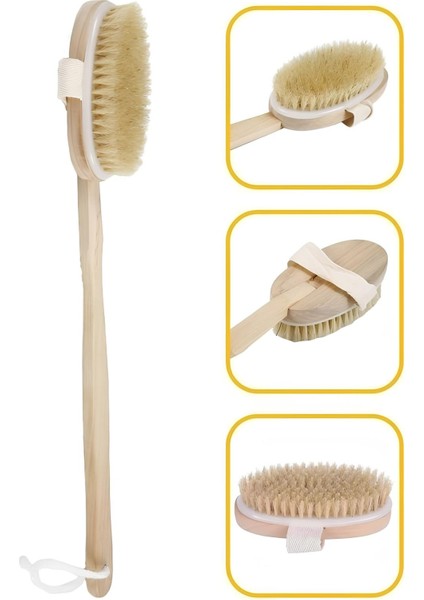 Doğal At Kılı Selülit Karşıtı Sapı Çıkabilen Ahşap Banyo Fırçası modelleri