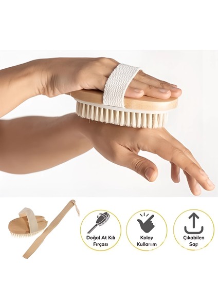 Doğal At Kılı Selülit Karşıtı Sapı Çıkabilen Ahşap Banyo Fırçası fırsatları