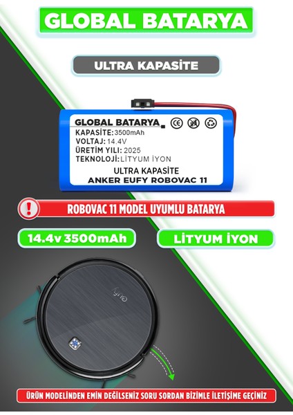 Anker Eufy Robovac 11 Uyumlu Akıllı Robot Süpürge Bataryası 14.4V 3500MAH Li-Ion Pil (Ultra Kapasite)