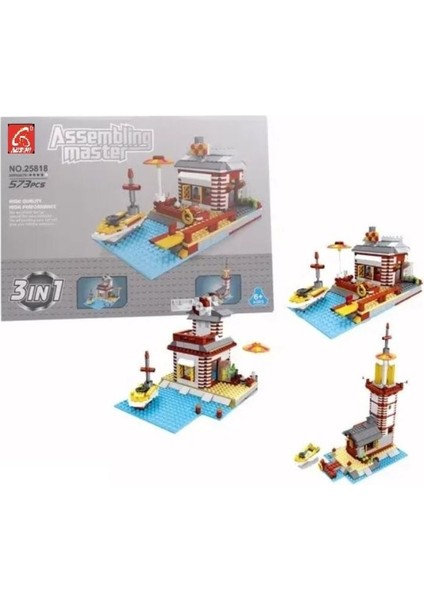 Ausini Assembling Master 573 Parça 3 In 1 Iskele ve Deniz Feneri Kız Erkek Çocuk Oyuncak Eğitici Oyu