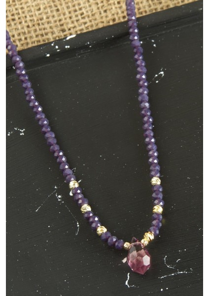 Techmrt Dorika Damla Kristal Kolye-Mor