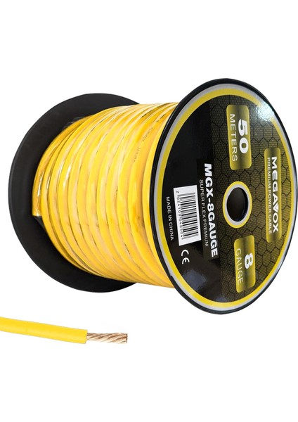 Mgx-8gauge Oto Anfi Tesisat Kablosu Silikon 8ga 50 Metre Sarı