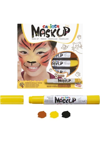 Carioca Mask Up Yüz Boyası 3 Renk Animals Kız Erkek Çocuk Oyuncak Eğitici Oyuncaklar