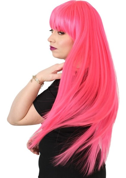 Uzun Kahküllü Fiber Sentetik Peruk / Neon Pembe modelleri