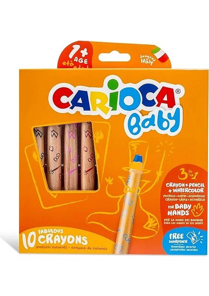 Carioca Baby ''3 In 1'' Jumbo Ahşap Gövdeli Boya Kalemi 10'lu Kız Erkek Çocuk Oyuncak Eğitici Oyunca