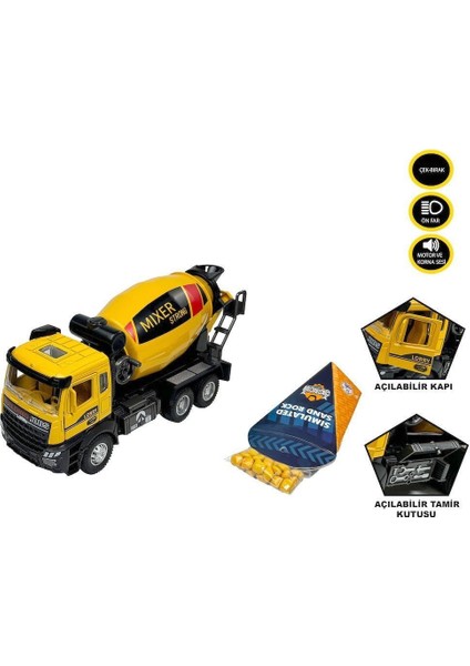 AA992-01AB Çek Bırak Işıklı ve Sesli 1:28 Kamyon Ekskavatör / Beton Mikseri Kız Erkek Çocuk Oyuncak modelleri