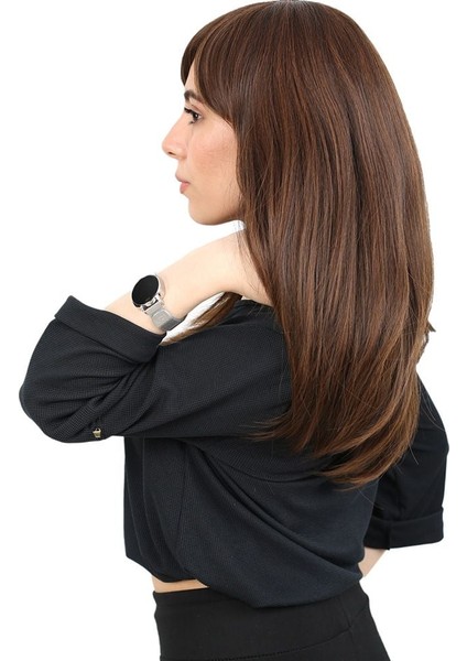 Düz Perçemli Orta Boy Fiber Sentetik Peruk / Kahve Karamel modelleri