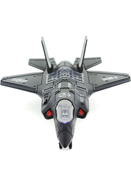 Çek Bırak Metal F-35 Benzeri Koyu Gri Savaş Uçağı Sesli Işıklı Kız Erkek Çocuk Oyuncak Eğitici Oyunc