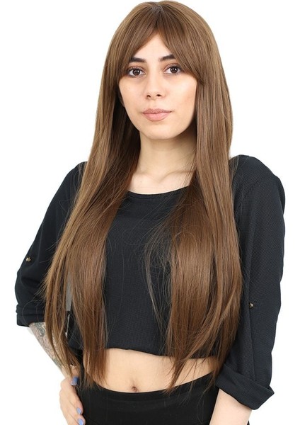 Fiber Sentetik Uzun Düz Kahküllü Peruk / Kumral fiyatları