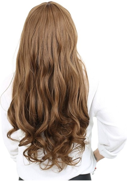 Kahküllü Uzun Dalgalı Fiber Sentetik Peruk / Kumral indirimleri