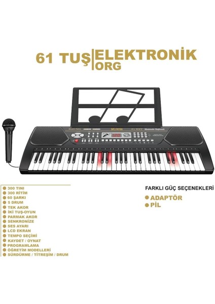 TFL-328-21 Vlektro 61 Tuş Işıklı Büyük Piyano -Vrd Kız Erkek Çocuk Oyuncak Eğitici Oyuncaklar modelleri