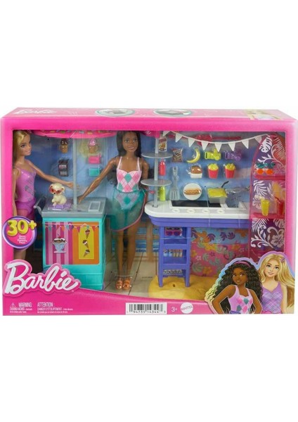 HNK99 Barbie Brooklyn ve Malibu'nun Sahildeki Yiyecek Standı Kız Erkek Çocuk Oyuncak Eğitici Oyuncak