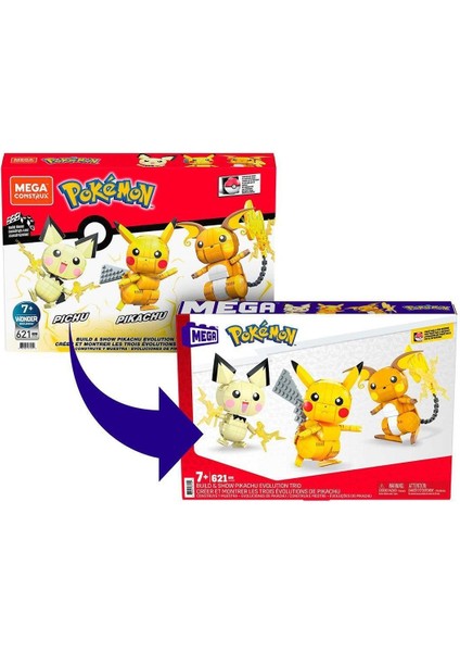 GYH06 Mega Pokemon - Pikachu Dönüşüm 3lüsü 621 Parça Kız Erkek Çocuk Oyuncak Eğitici Oyuncaklar modelleri