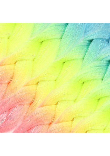 Simli Açık Mavi / Neon Sarı / Pembe Ombreli Örgülük Saç 100 Gr. fiyatları