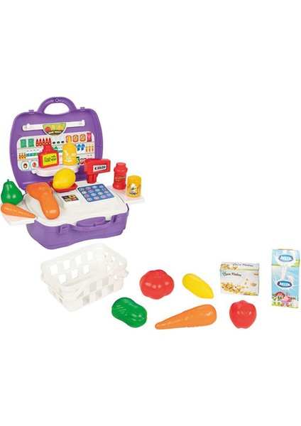Aksesuarlı Çantalı Market Seti 24 Parça Kız Erkek Çocuk Oyuncak Eğitici Oyuncaklar