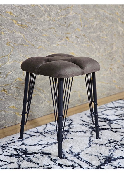 Kare Siyah Boyalı Telli Ayaklı Tabure - Oturak - Bar Taburesi - Ayaklı Tabure Kahverengi Renk 33 x 48 Boyut/ebat