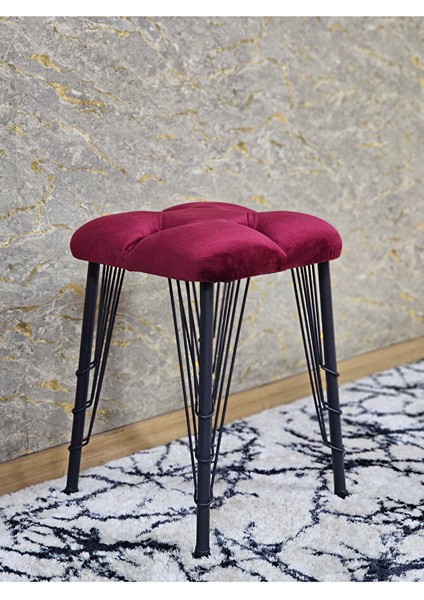 Kare Siyah Boyalı Telli Ayaklı Tabure - Oturak - Bar Taburesi - Ayaklı Tabure Bordo Renk 33 x 48 Boyut/ebat