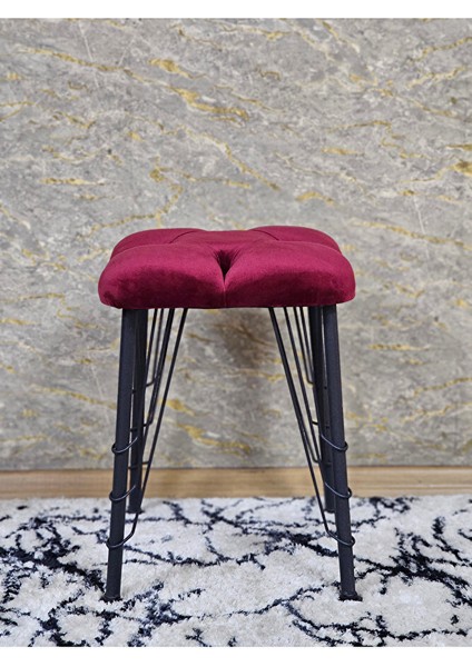 Kare Siyah Boyalı Telli Ayaklı Tabure - Oturak - Bar Taburesi - Ayaklı Tabure Bordo Renk 33 x 48 Boyut/ebat fiyatları