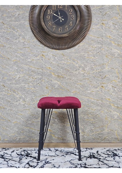 Kare Siyah Boyalı Telli Ayaklı Tabure - Oturak - Bar Taburesi - Ayaklı Tabure Bordo Renk 33 x 48 Boyut/ebat modelleri