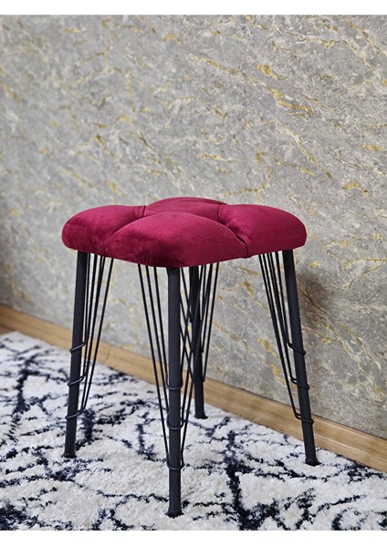 Kare Siyah Boyalı Telli Ayaklı Tabure - Oturak - Bar Taburesi - Ayaklı Tabure Bordo Renk 33 x 48 Boyut/ebat fırsatları