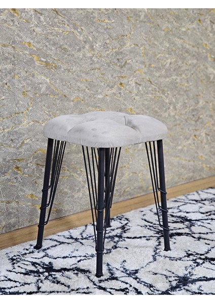 Kare Siyah Boyalı Telli Ayaklı Tabure - Oturak - Bar Taburesi - Ayaklı Tabure Krem Renk 33 x 48 Boyut/ebat