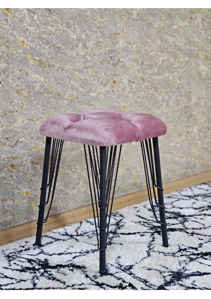 Kare Siyah Boyalı Telli Ayaklı Tabure - Oturak - Bar Taburesi - Ayaklı Tabure Pembe Renk 33 x 48 Boyut/ebat