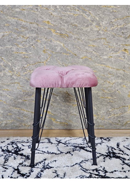 Kare Siyah Boyalı Telli Ayaklı Tabure - Oturak - Bar Taburesi - Ayaklı Tabure Pembe Renk 33 x 48 Boyut/ebat fiyatları