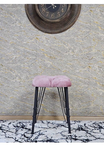 Kare Siyah Boyalı Telli Ayaklı Tabure - Oturak - Bar Taburesi - Ayaklı Tabure Pembe Renk 33 x 48 Boyut/ebat modelleri