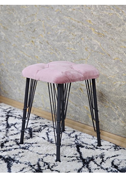 Kare Siyah Boyalı Telli Ayaklı Tabure - Oturak - Bar Taburesi - Ayaklı Tabure Pembe Renk 33 x 48 Boyut/ebat fırsatları