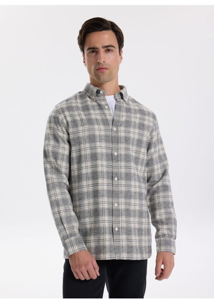 Regular Fit Düğmeli Yaka Ekose Gri Erkek Gömlek F5WM-GML 2365 modelleri
